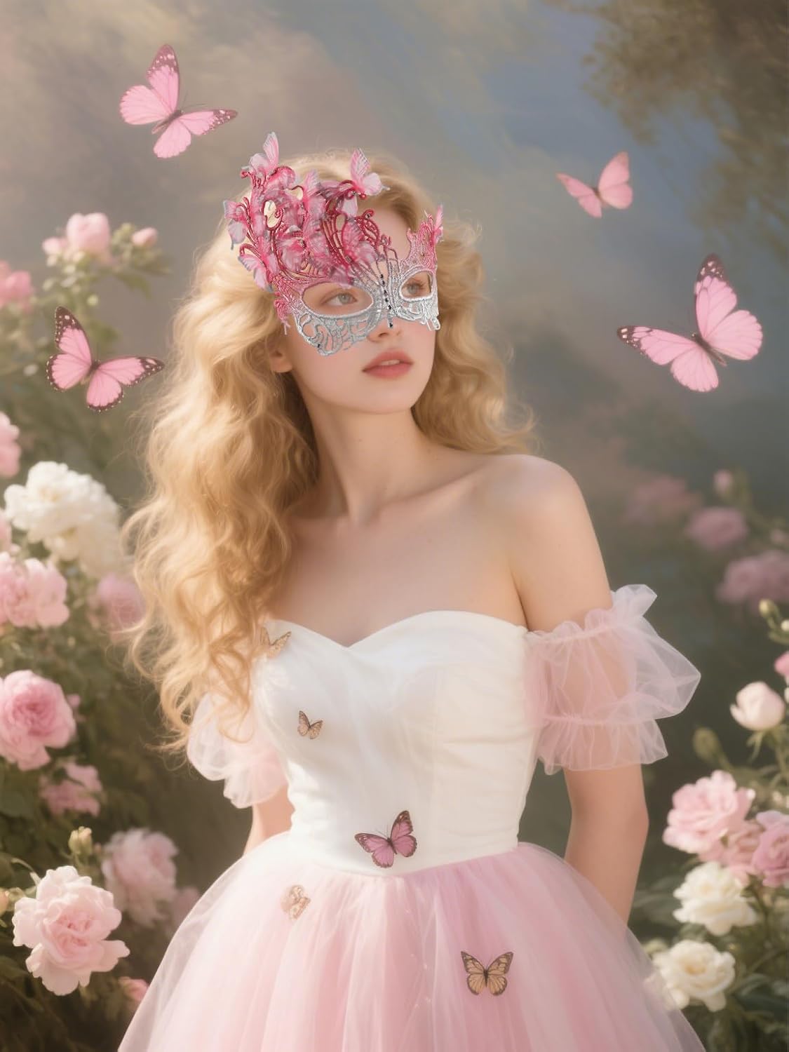 pink halloween Masquerade mask for women and girls - Mardi Gras butterfly mask for halloween Costume parties