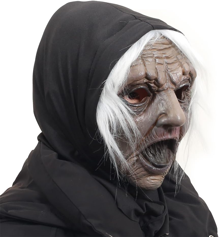 Old Lady Latex Mask, Dark Gray Halloween Costume Mask for Adults