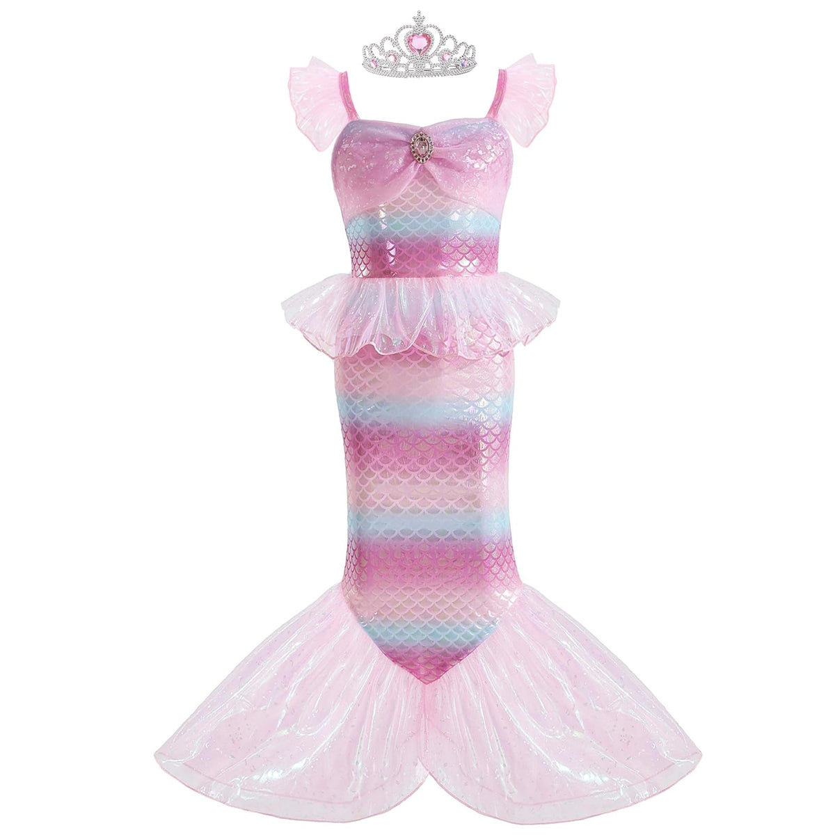 Mermaid Dress, Mermaid Tail Costume Little Girls Princess Dress up with Crown for Girl 3-8 Gift