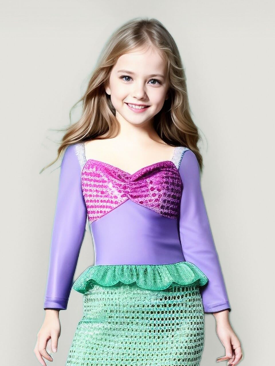 Mermaid Dress for Girls with Red Wig, Mermaid Tail Dress Up for Age 3-8