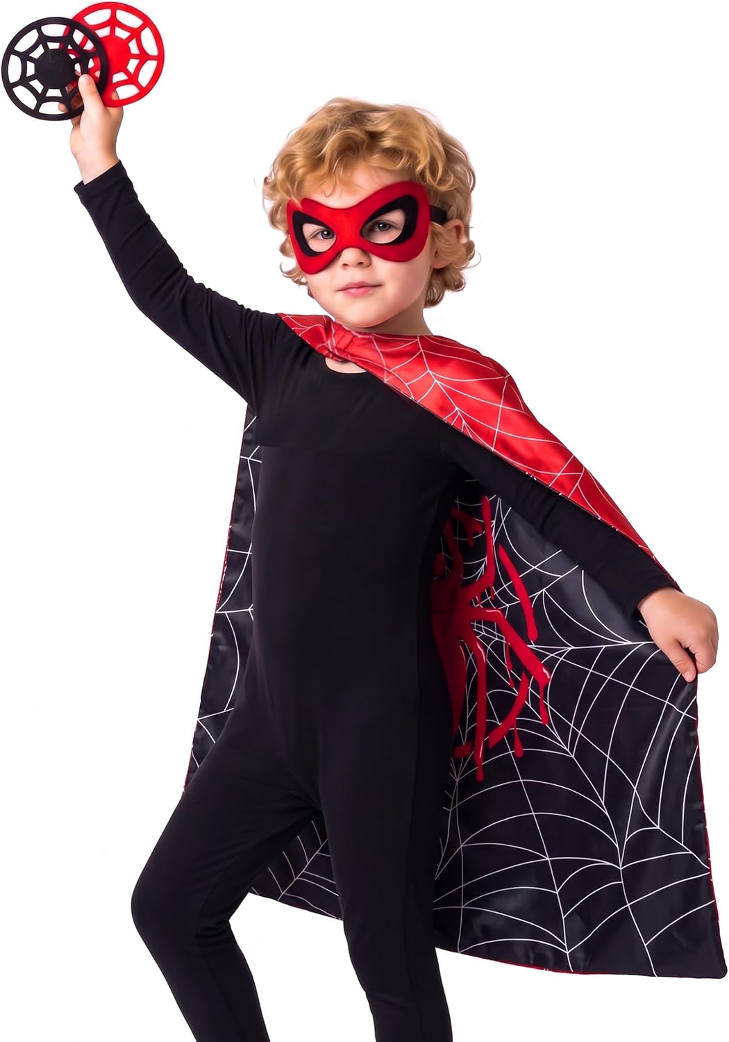 Spider Cape and Mask Halloween Costume, Super Hero Cosplay for Kids Boys
