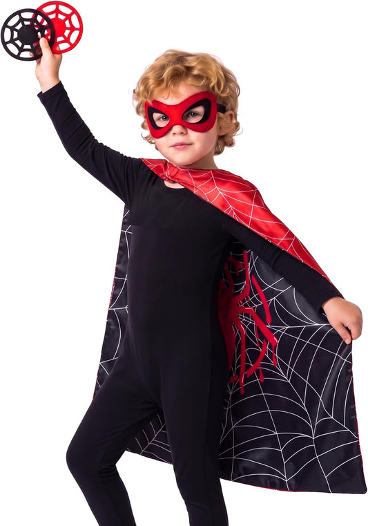 Spider Cape and Mask Halloween Costume, Super Hero Cosplay for Kids Boys