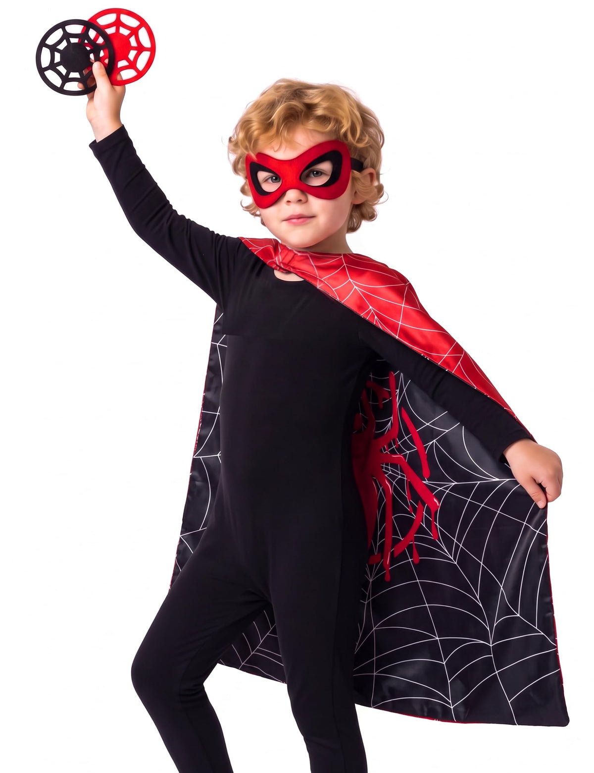 Spider Cape and Mask Halloween Costume, Super Hero Cosplay for Kids Boys