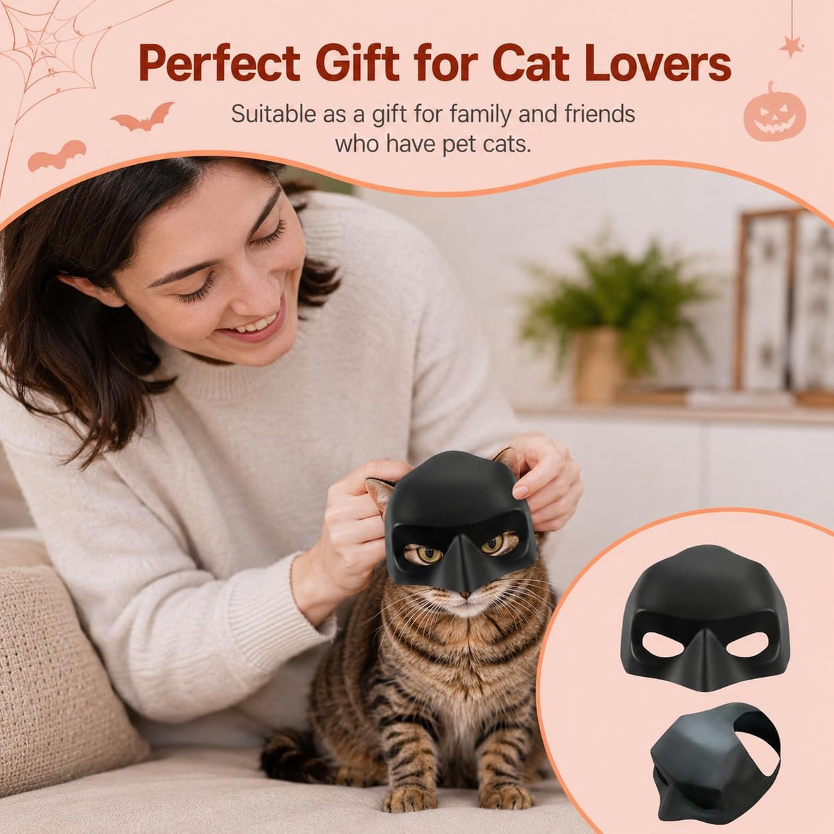 Cat Bat Mask, Funny Cat Helmet & Cat Hat Cosplay Costume, Adjustable Pet Mask for Halloween, Party, Photo Props, Lightweight Comfortable Cat Costume Accessories for Cats & Small Pets（Black