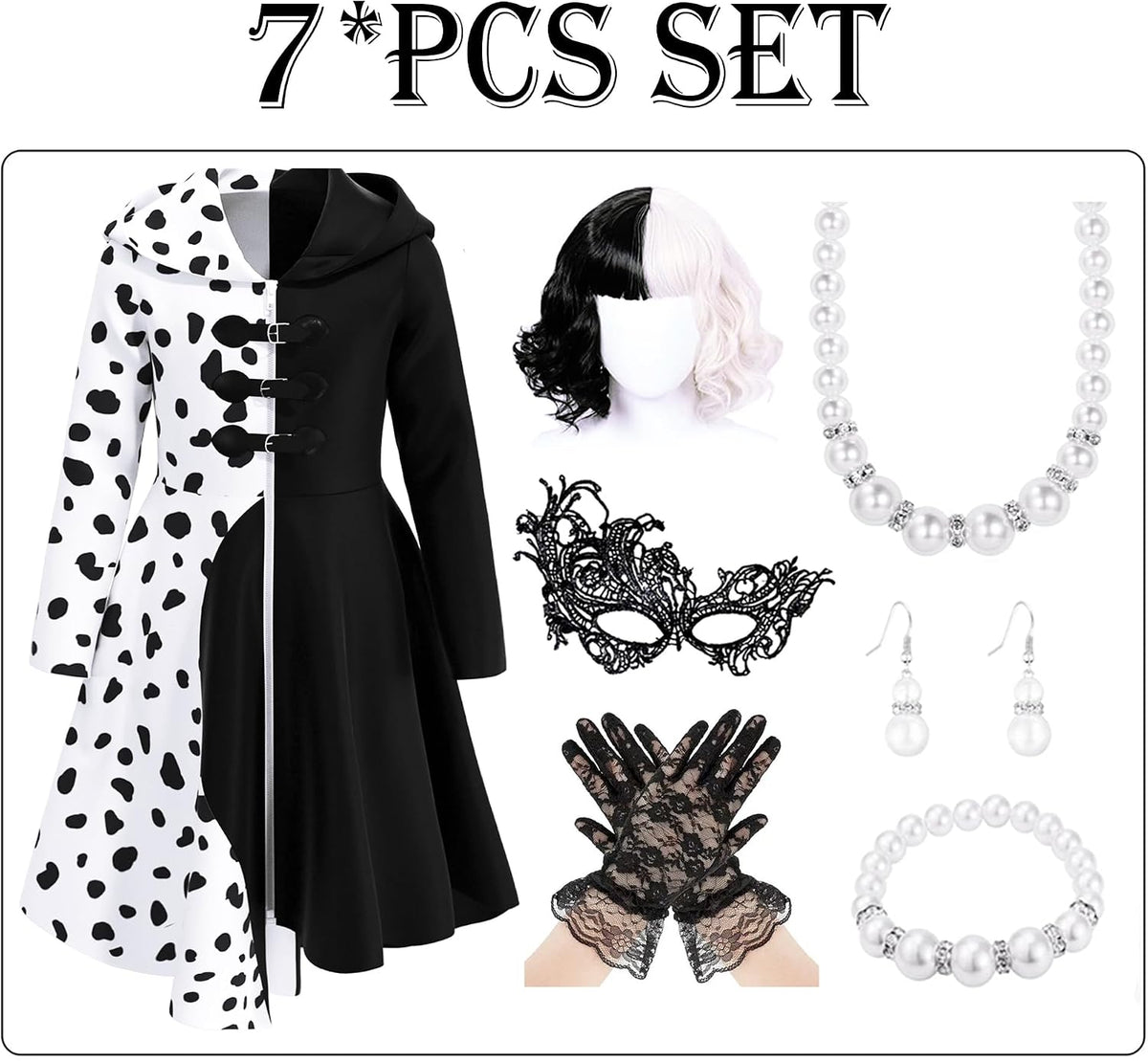 Girls Vintage Halloween Costume Dress Up Dalmatian Print Outfit