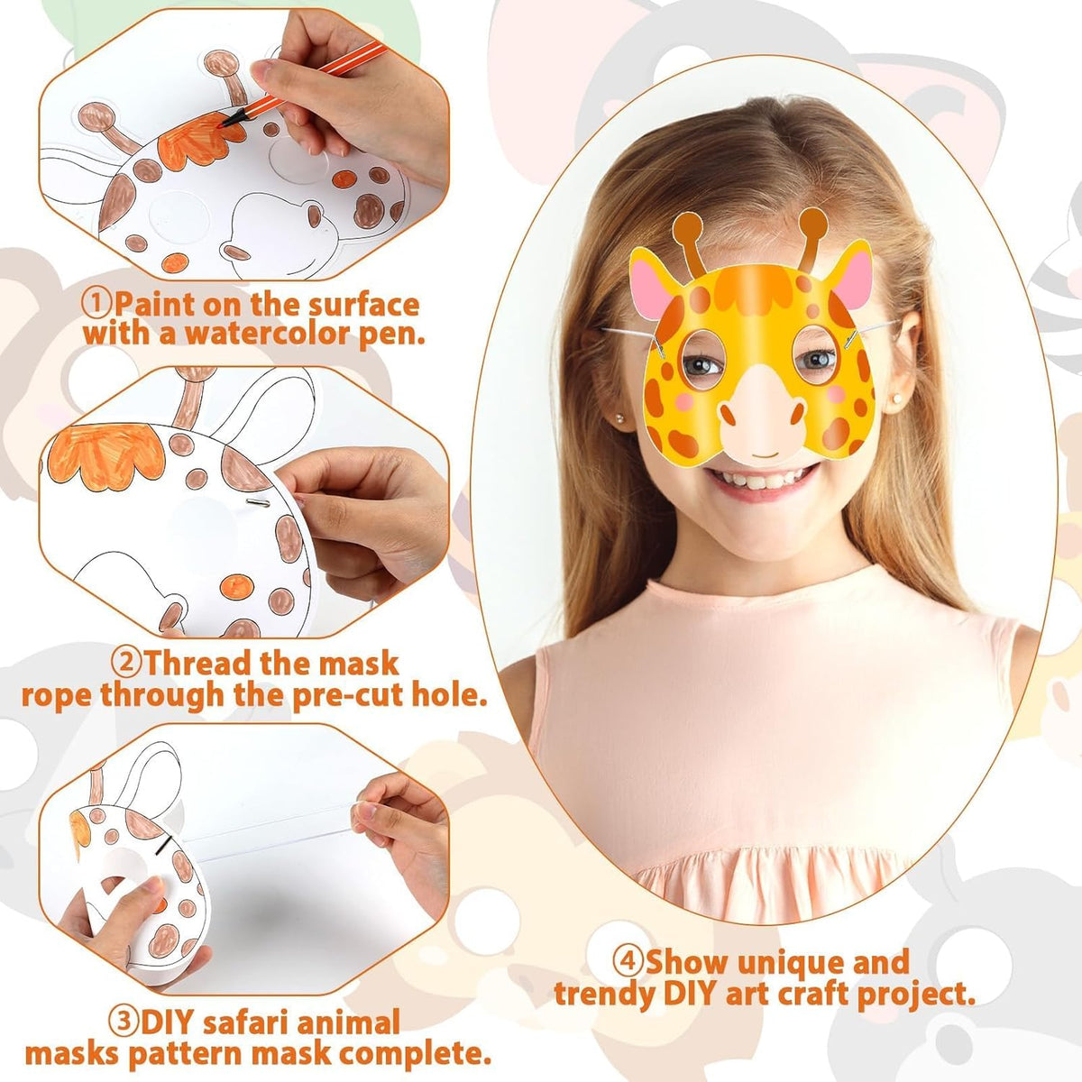 36Sets Animal Mask Crafts for Kids, Jungle Safari Birthday Party Decor