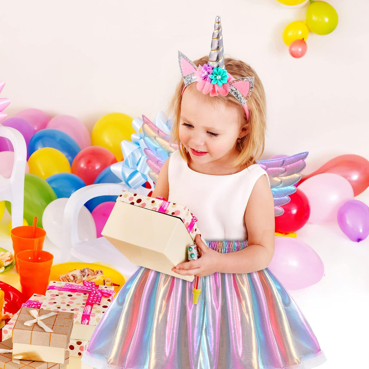 Hifot Unicorn Costumes for Girl, Unicorn Birthday Tutu Dress with Unicorn Wings Headband for Christmas Gifts Party Outfit