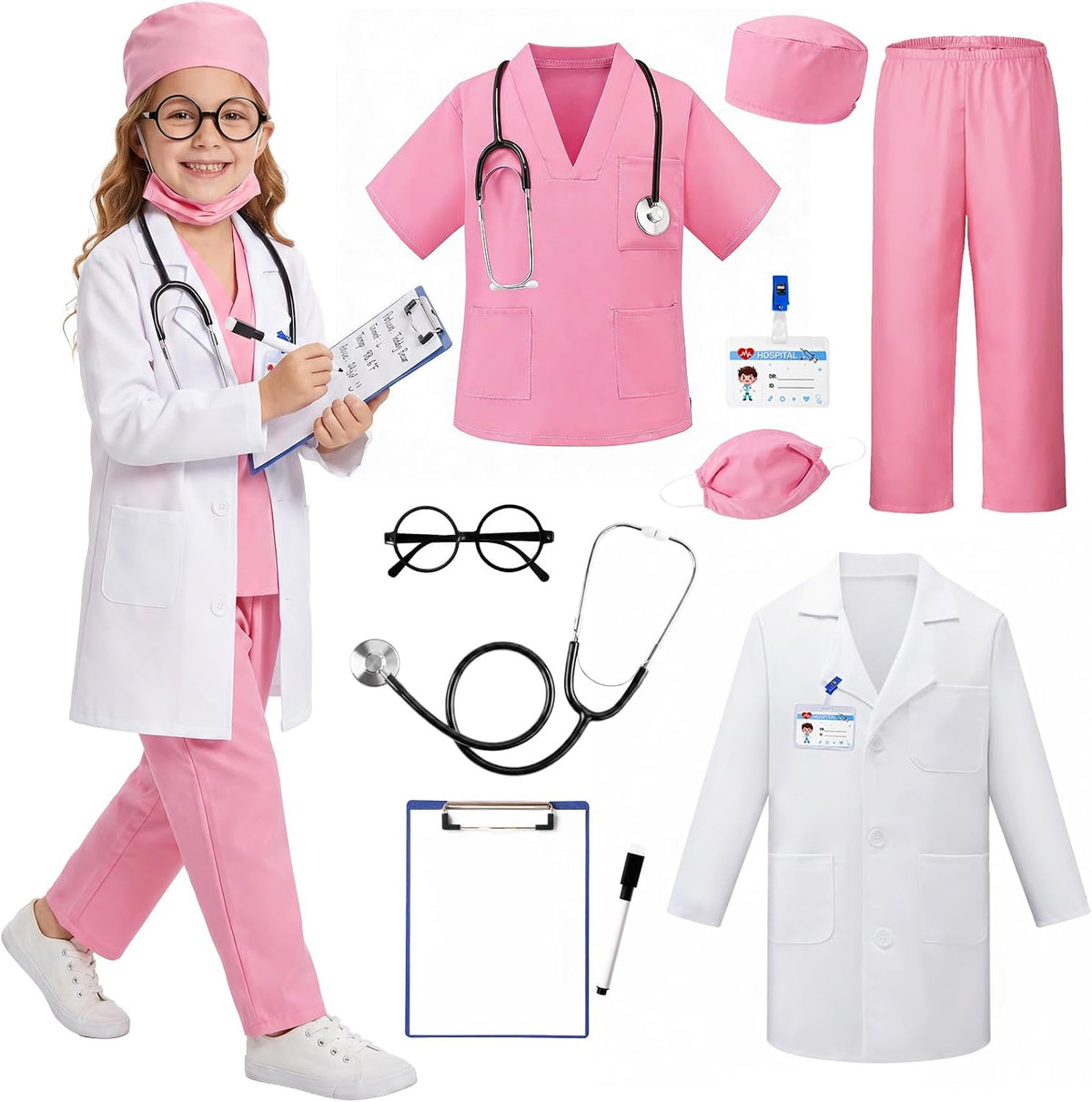 10PCS Doctor Costume for Kids Halloween Costumes for Girls Boys