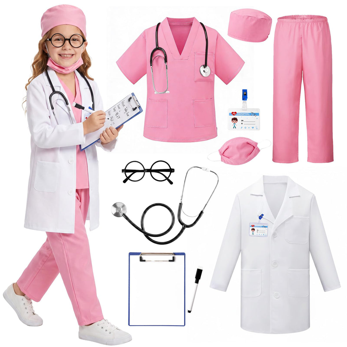10PCS Doctor Costume for Kids Halloween Costumes for Girls Boys