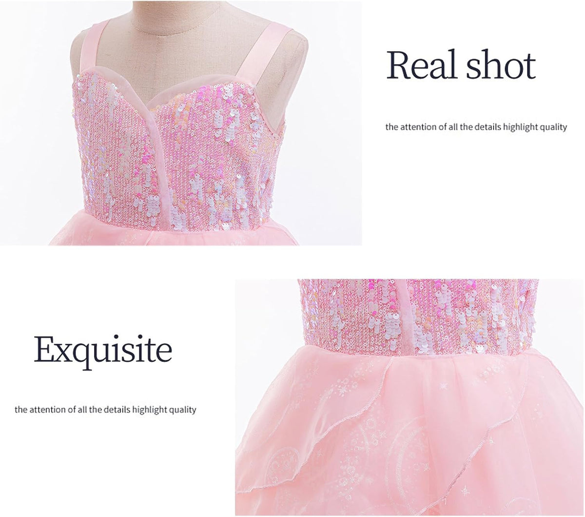 9 Pcs Halloween Pink Witch Costume for Girls Sequins Mesh Princess Dress with Accessories