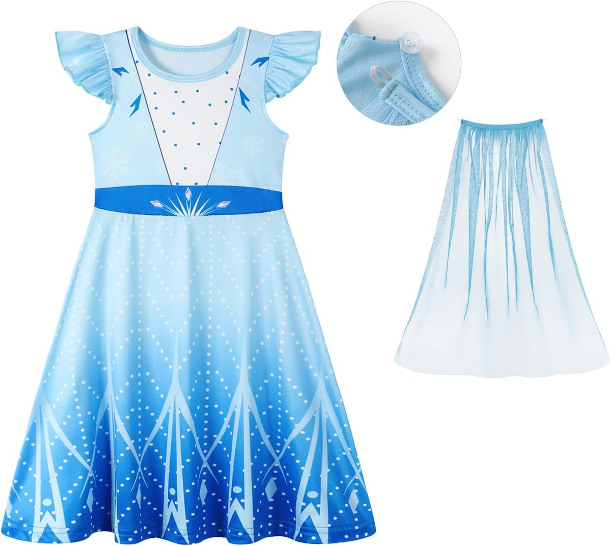 Princess Dress with Cape Girls Halloween Birthday Party Cosplay Costume
