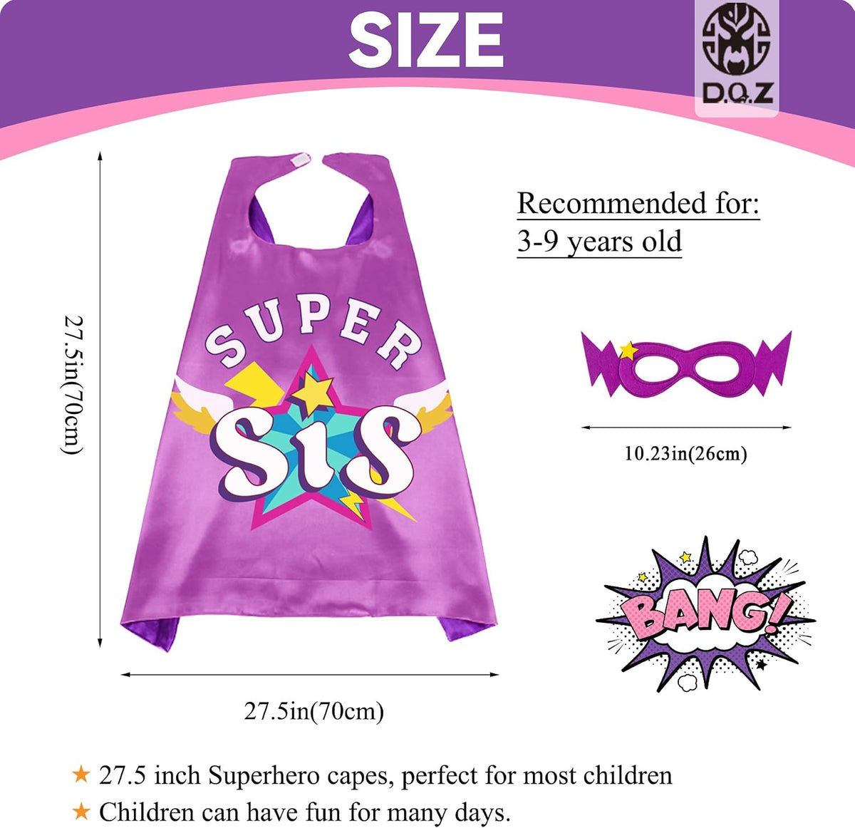 D.Q.Z Superhero-Capes and Masks for Kids, Sister Gifts for Girls Dress Up Clothes New Sibling Birthday Halloween Party