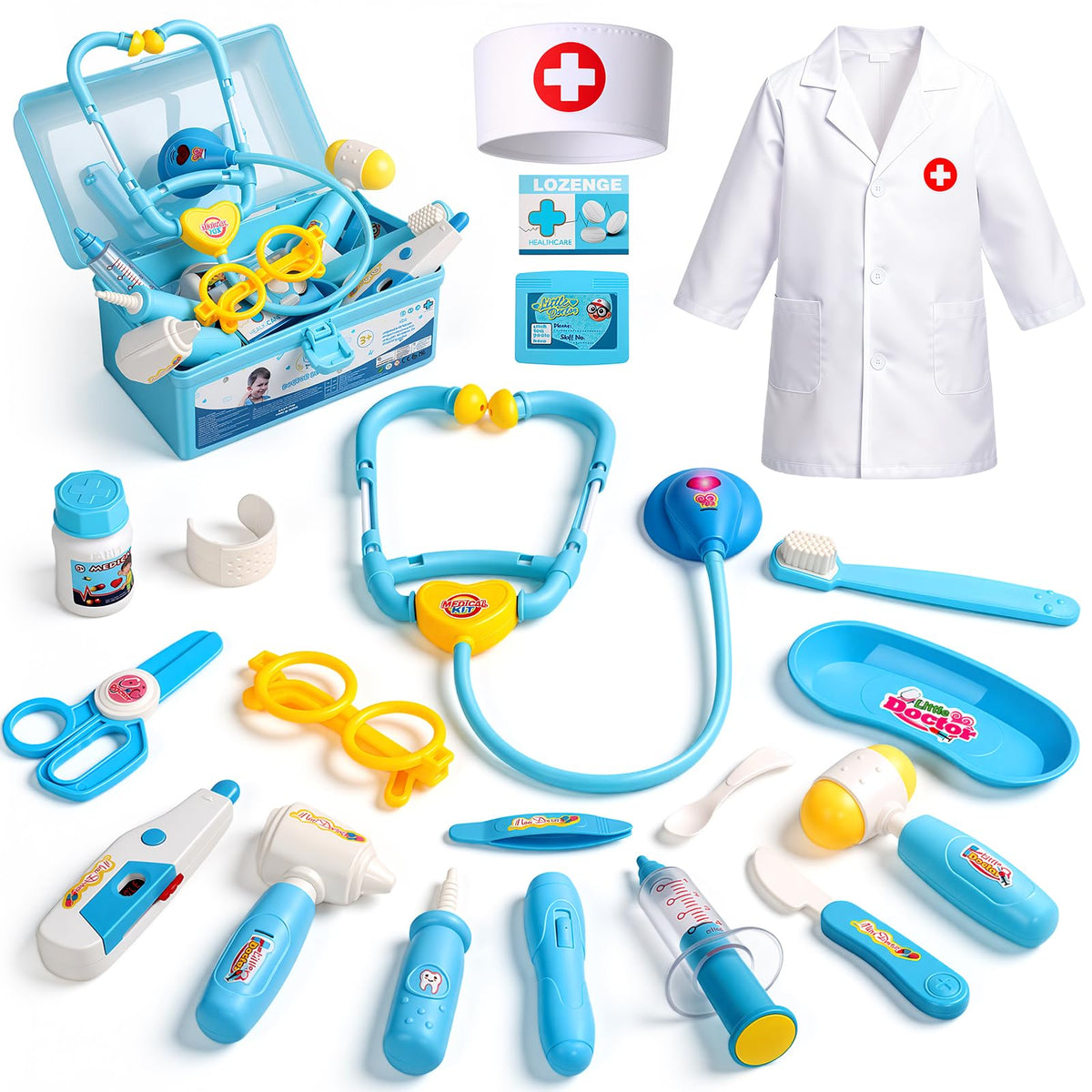Kids Doctors Play Set Pretend Dress Up Costume for 2+ Year Olds Girls