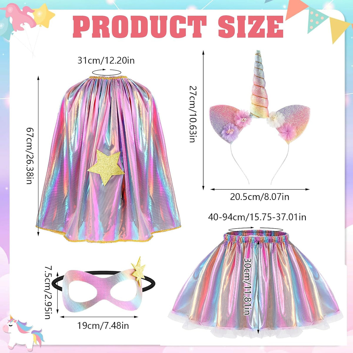 Princess Costumes for Girls Unicorn Costume Kids Tutu Skirt Unicorn Headband Princess Cape for Birthday Halloween