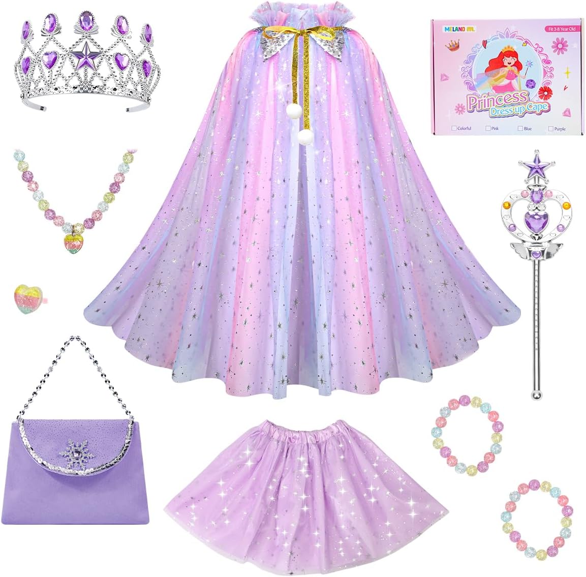Meland Princess Dress Up Toy for Girls 3-8, Cape & Tutu Set for Girls Gift