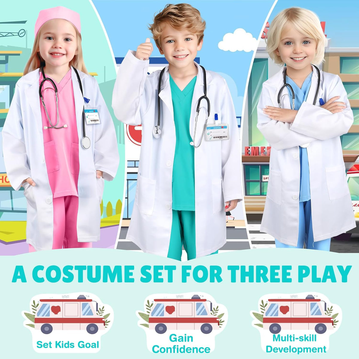 GIFTINBOX Doctor Costume for Kids Doctor Lab Coat for Kids Real Stethoscope, Girls Halloween Costumes for Kids age 3-11