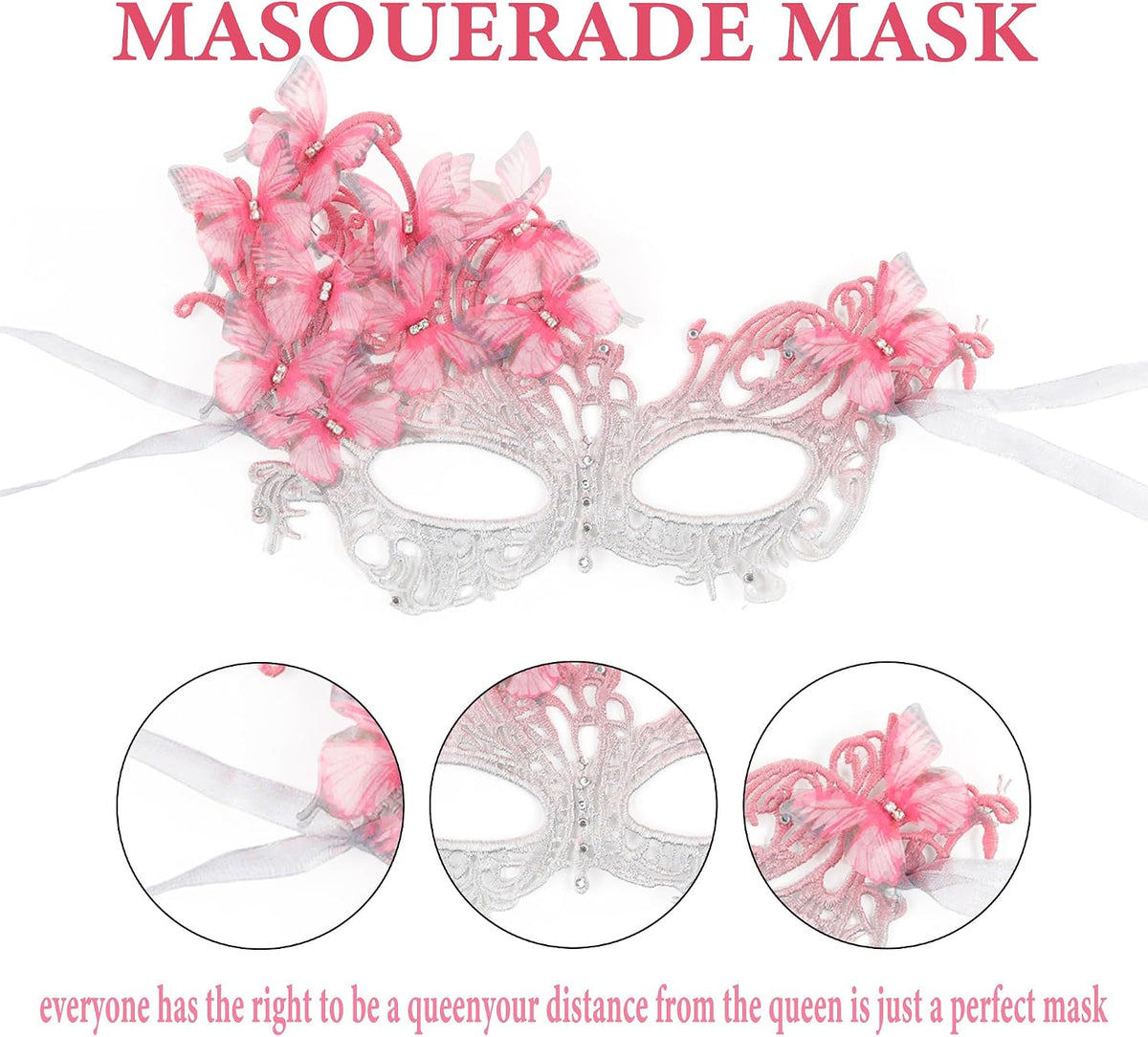 pink halloween Masquerade mask for women and girls - Mardi Gras butterfly mask for halloween Costume parties