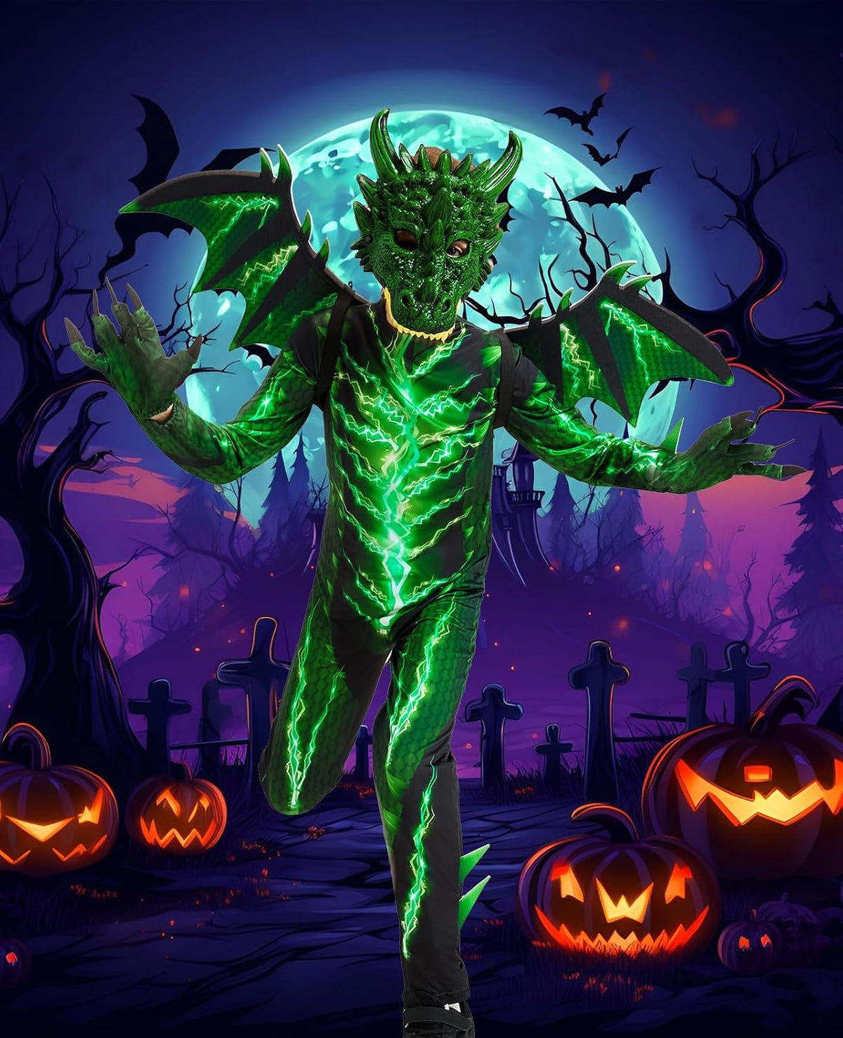 Dragon Costume Kids with Lightning Wings Mask Boys for Halloween