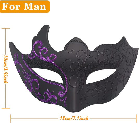 SIQUK Couple Masquerade Masks Set Venetian Party Mask Plastic Halloween Costume Mask Mardi Gras Mask for Women and Men