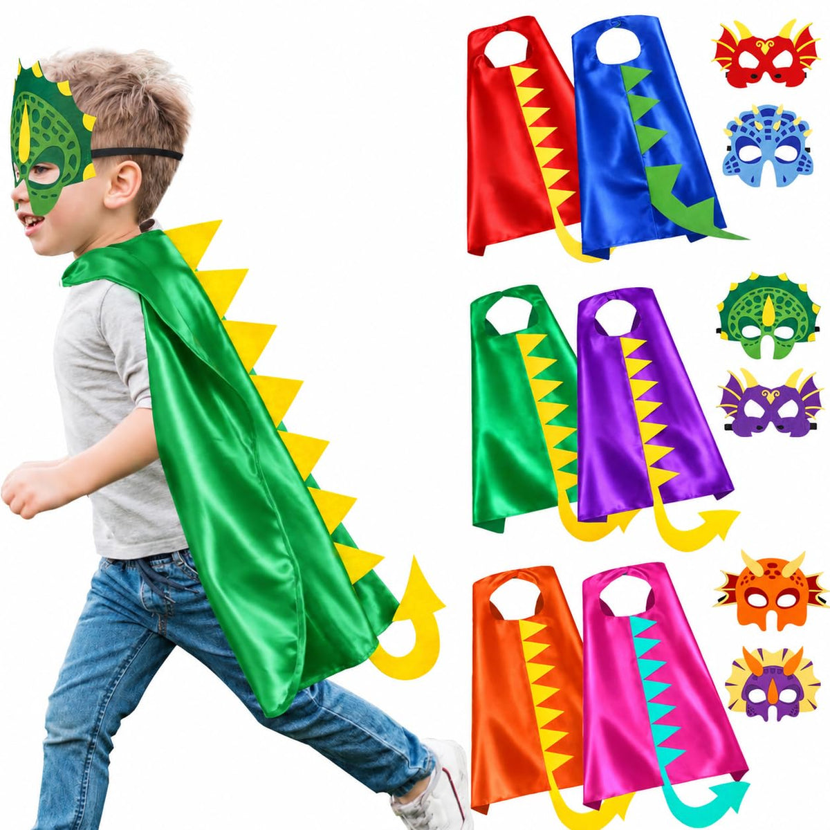 iROLEWIN Dinosaur Costume for Kids Dinosaur Capes Masks as Dress-Up Toys