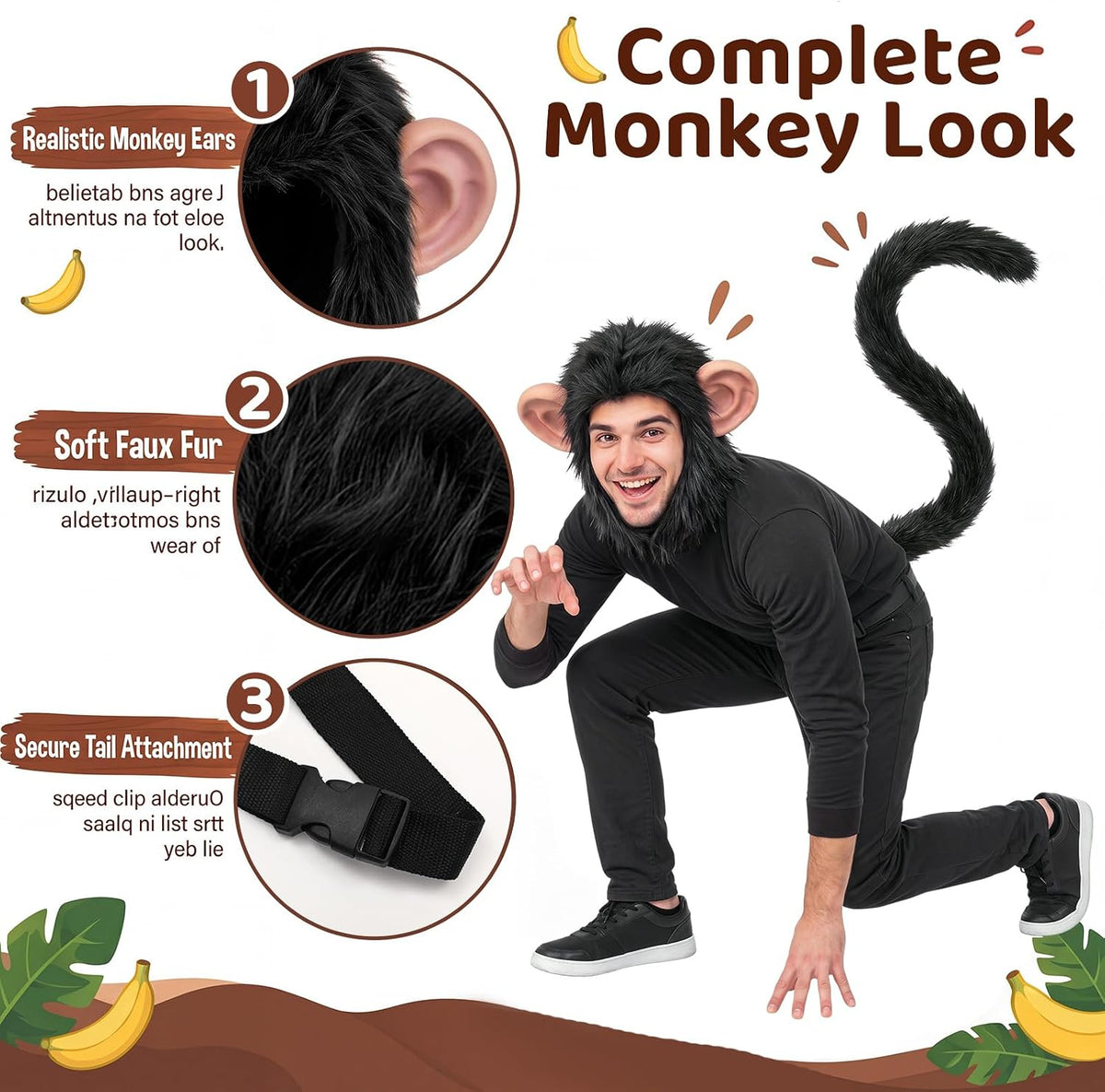 Hercicy 2 Pcs Monkey Cosplay Creepy Head Mask Face Monkey Tail