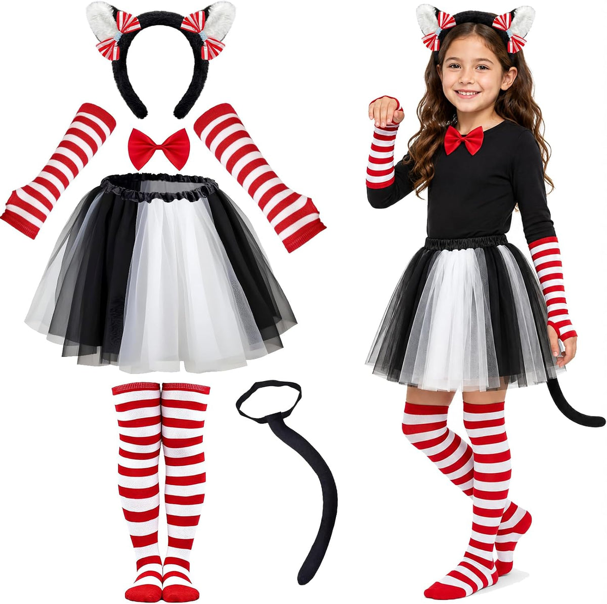BleSky Black Cat Tutu Costumes Cat Ears Headband and Tail Set for Book Week Halloween Animal Party Cosplay Costumes