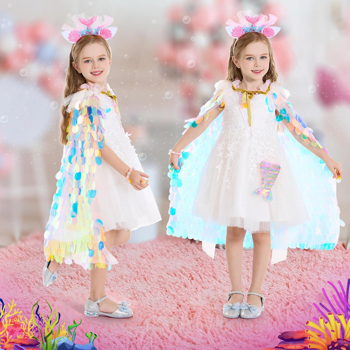 LIMIROLER Princess Dress Up Clothes Mermaid Cape Gift Set for Girls Age 3-8