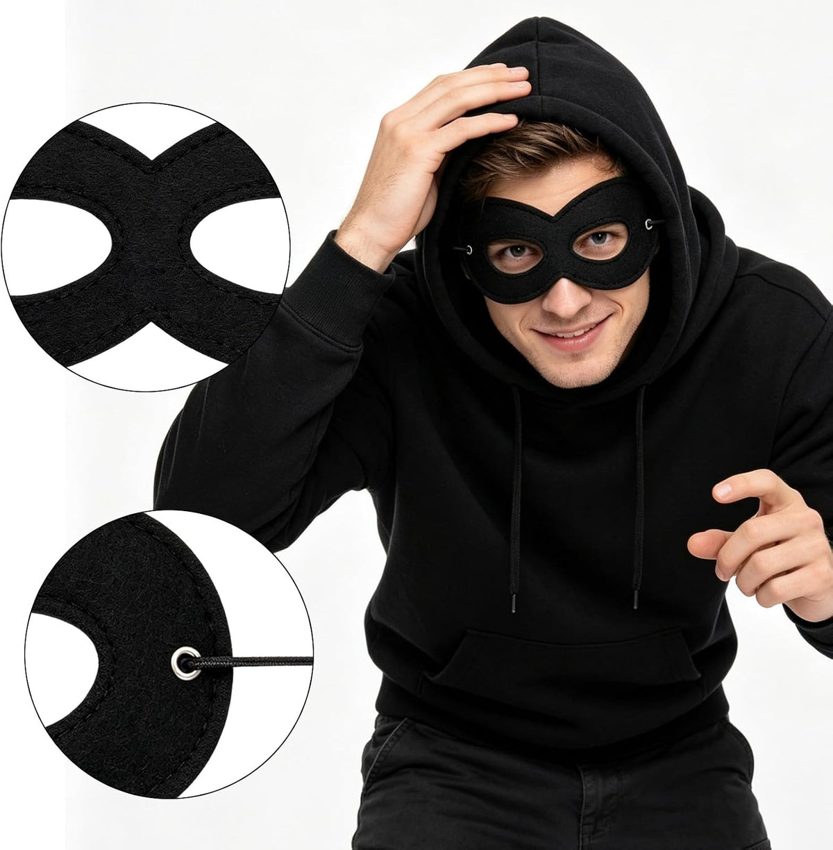 Black Superhero Eye Masks Adjustable Felt Halloween Dress Up Party Masks