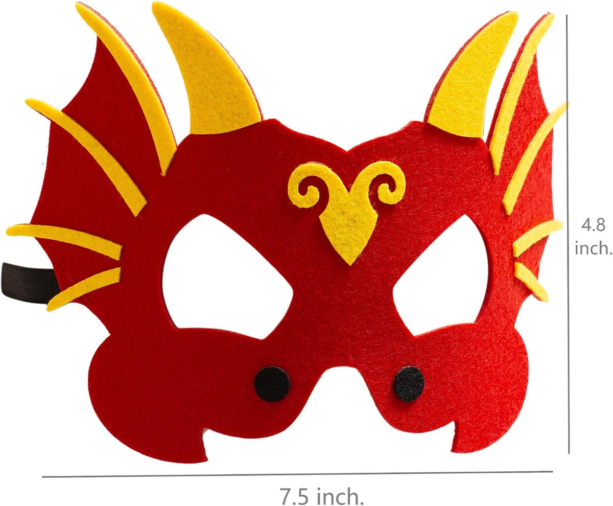 Dragon & Knight Felt Masks for Kids – 4 Pack Fairy Tale Costume Kit for Toddler Kids Role Play, Dress-Up, Story Time, Learning Activities & Birthday Party Favors