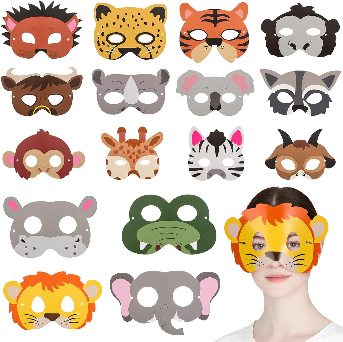 KESYOO 16pcs Paper Animal Masks Cute Jungle Animal Cosplay Masks for Kids Birthday Party Dress Up Favors