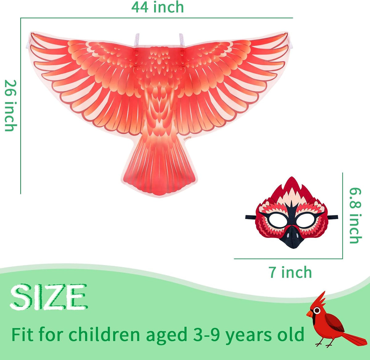 Bird-Costume for Kids Double Sided Eagle Parrot Owl Dress Up Wings for Boys Girls with Masks Party Favors Toys Gifts