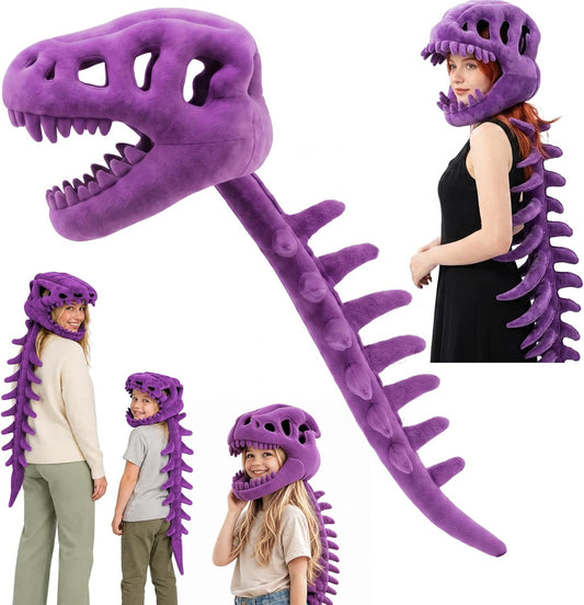Dinosaur Skeleton Costume, Giant Dino Outfit with Realistic Mask, Halloween Cosplay Dress Up Suit for Kids