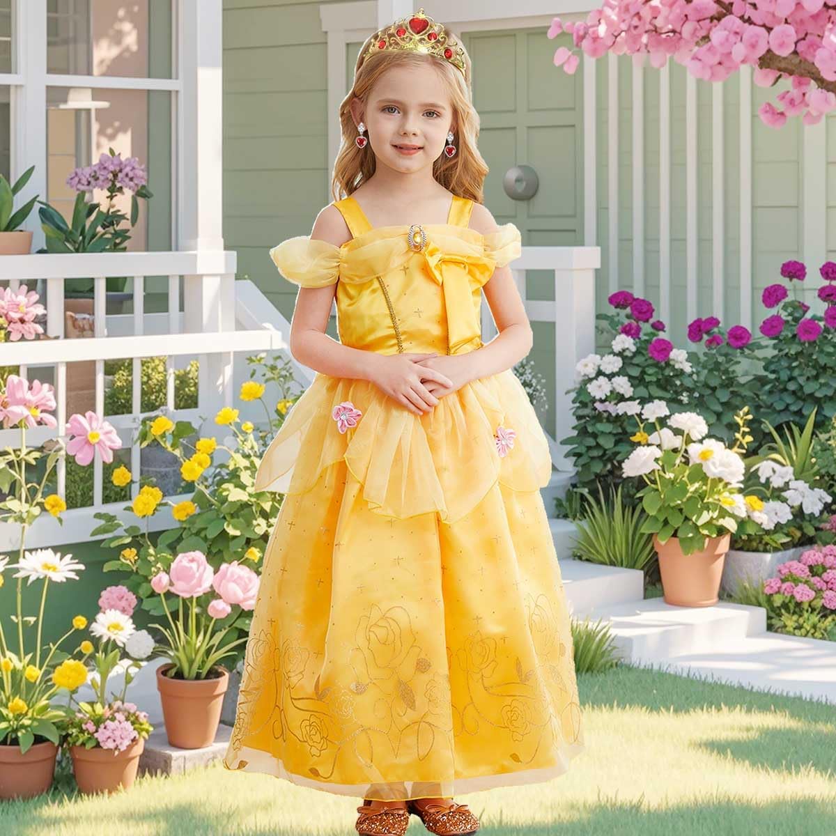 Princess Costume for Girls Kids Yellow Dress