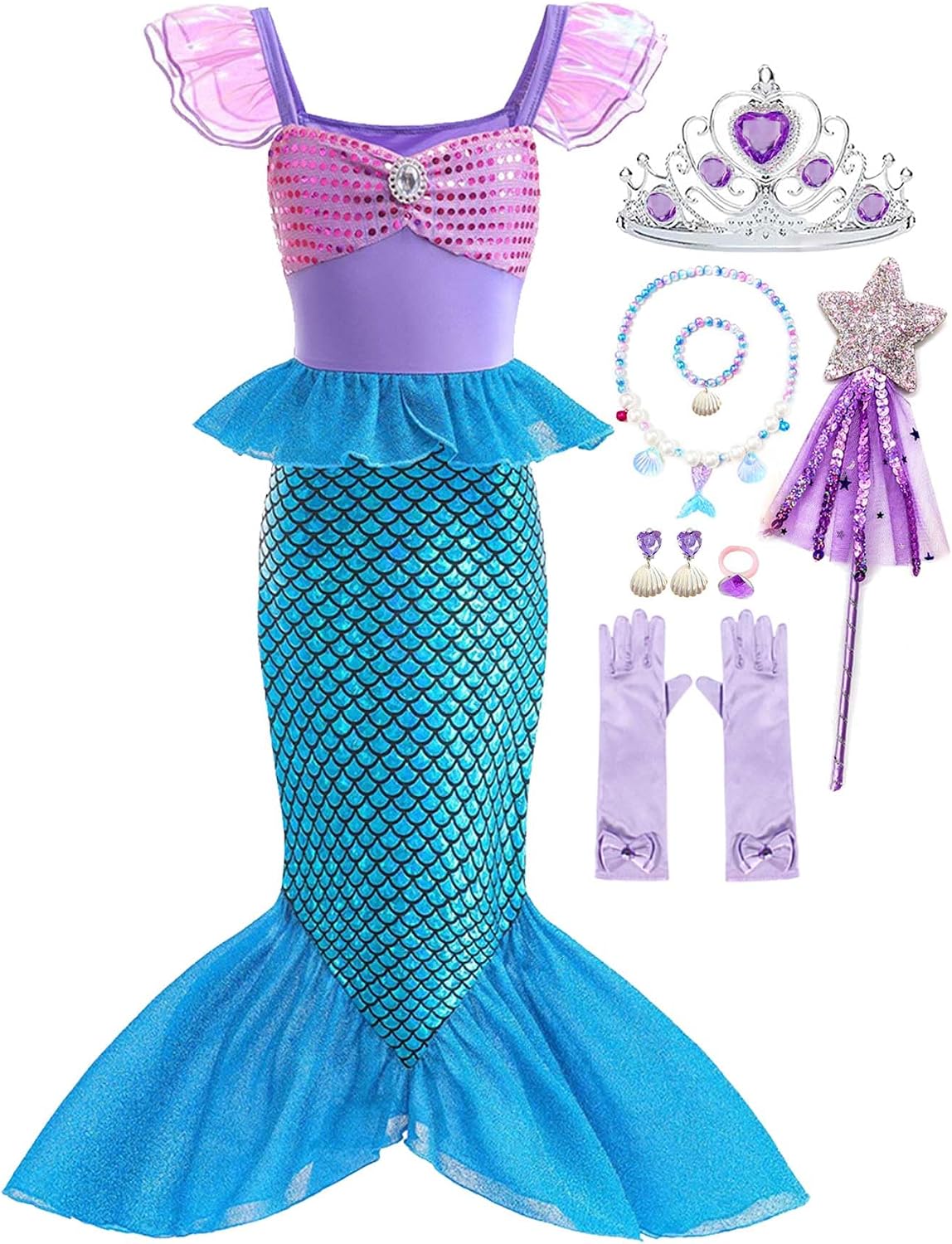 Girls Mermaid Costume Kids Sequins Dress