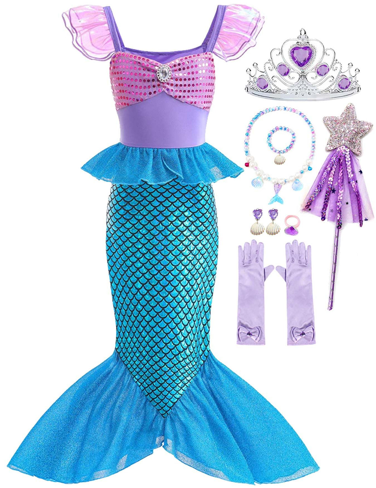 Girls Mermaid Costume Kids Sequins Dress