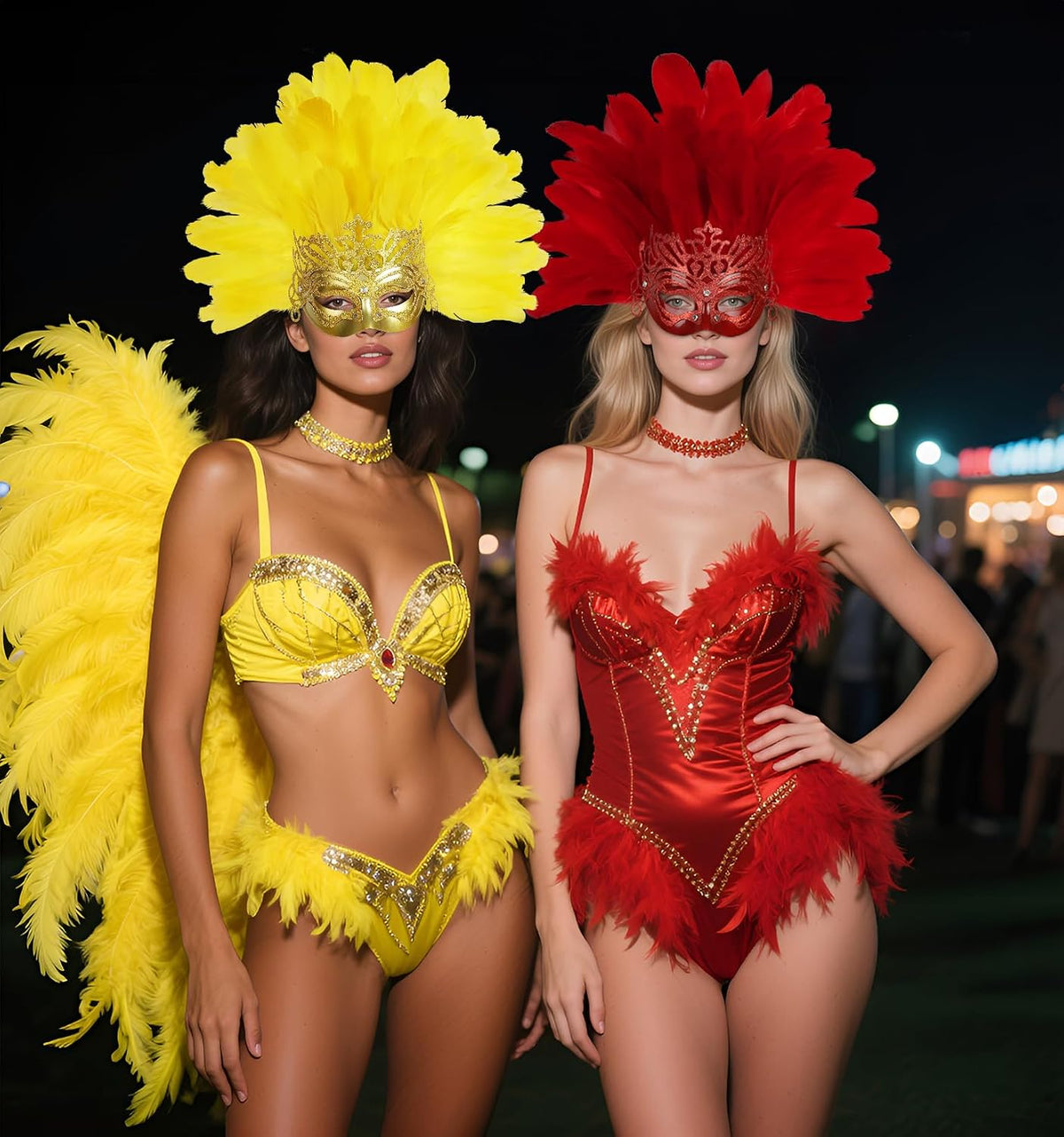 Women's Feather Masquerade Mask and Headpiece, Carnival Costume Accessory