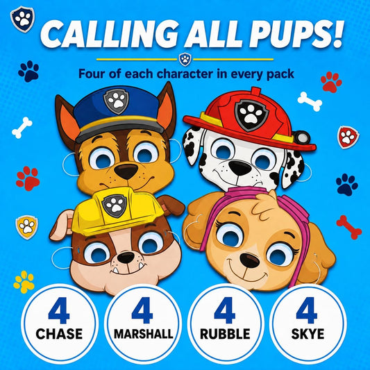 Paw Patrol Party Favors & Birthday Decorations - Character Masks 16-Pack