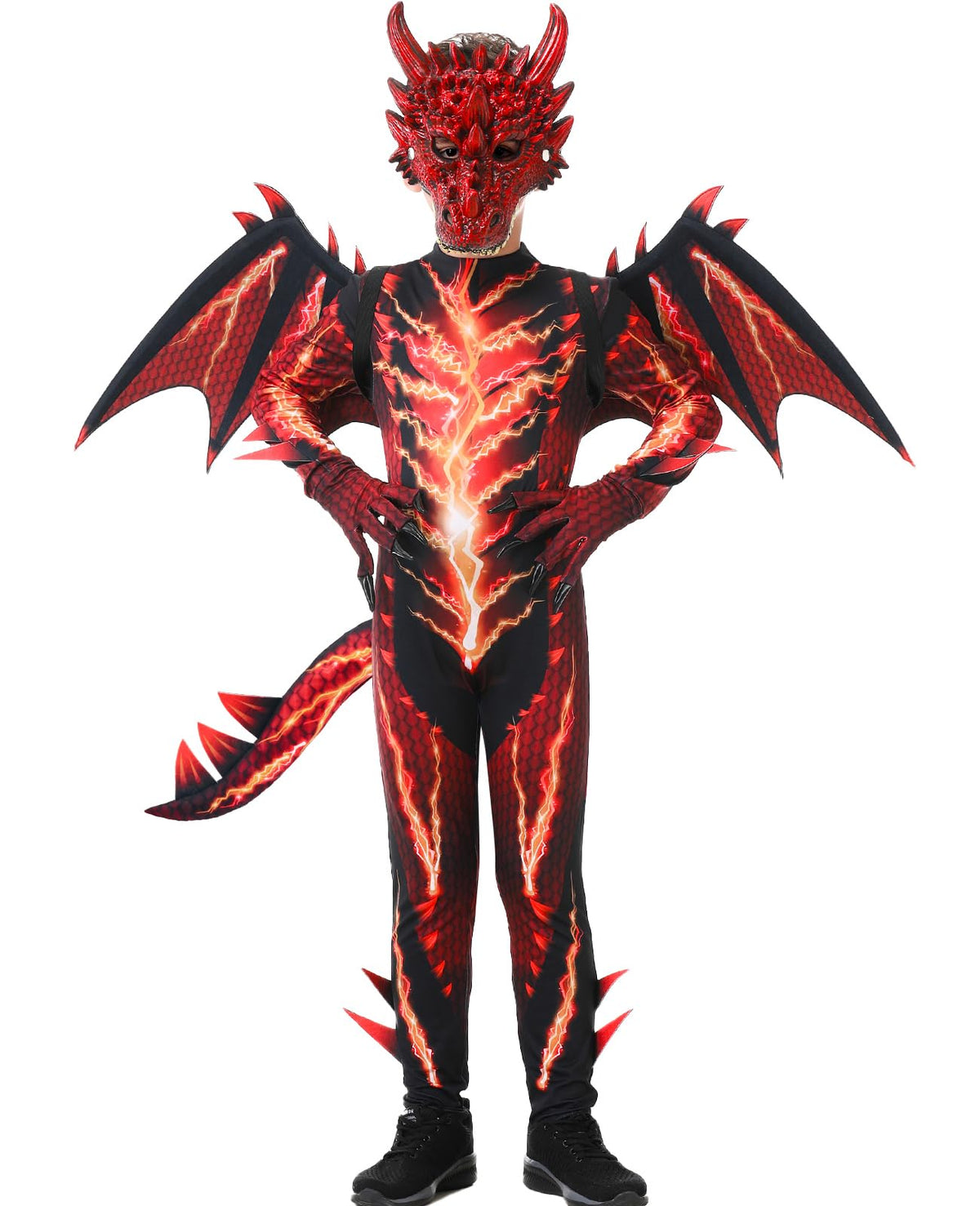 Dragon Costume Kids with Lightning Wings Mask Boys for Halloween