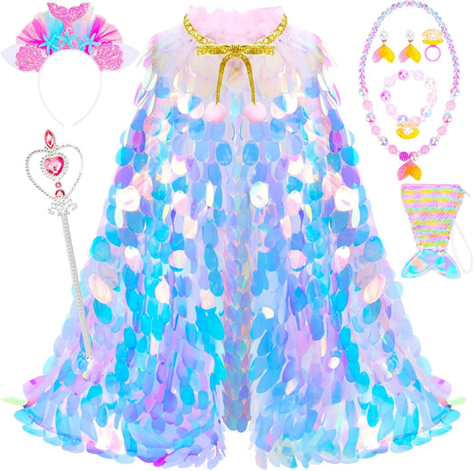 LIMIROLER Princess Dress Up Clothes Mermaid Cape Gift Set for Girls Age 3-8