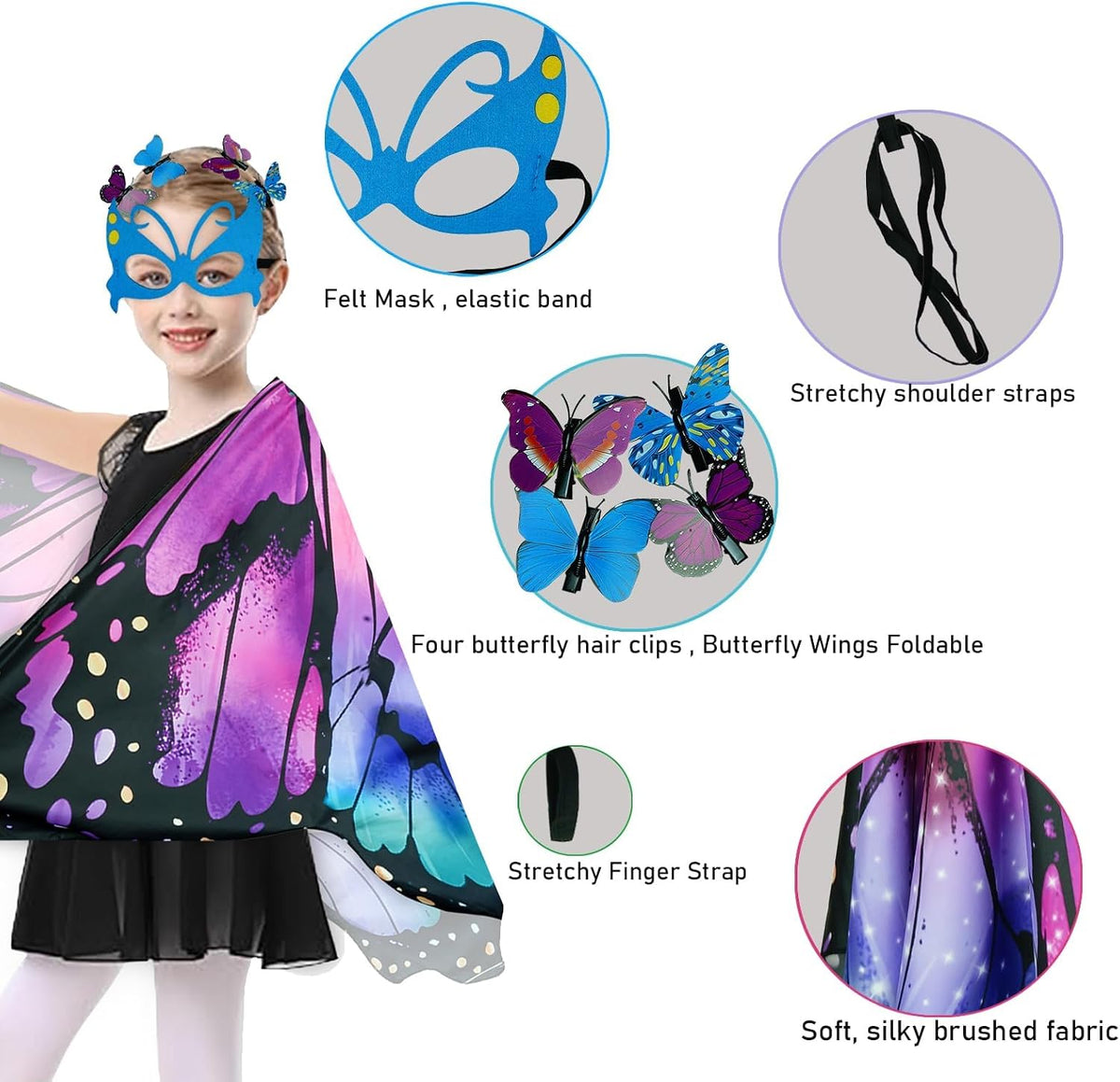 Niurui Kids Fairy Butterfly Wings Costume for Girls Halloween Toddler Dress Up Play Costumes Christmas Party Favors Gifts