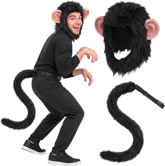 Hercicy 2 Pcs Monkey Cosplay Creepy Head Mask Face Monkey Tail