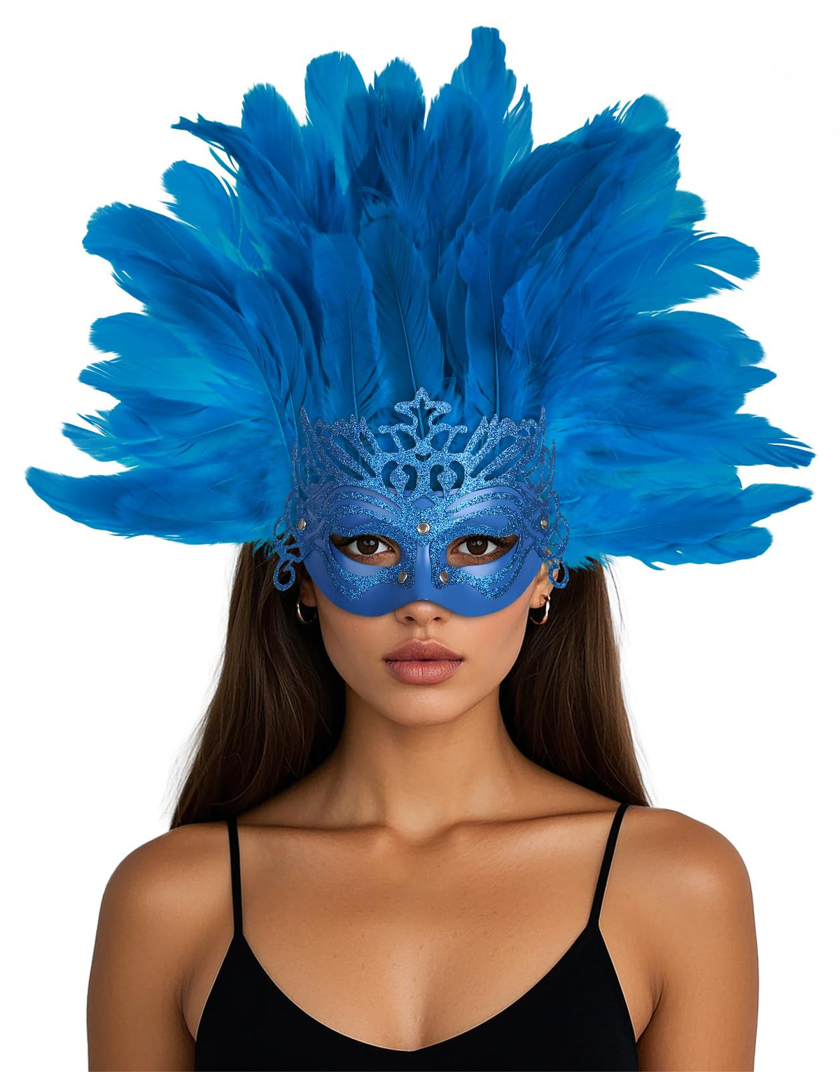 Women's Feather Masquerade Mask and Headpiece, Carnival Costume Accessory