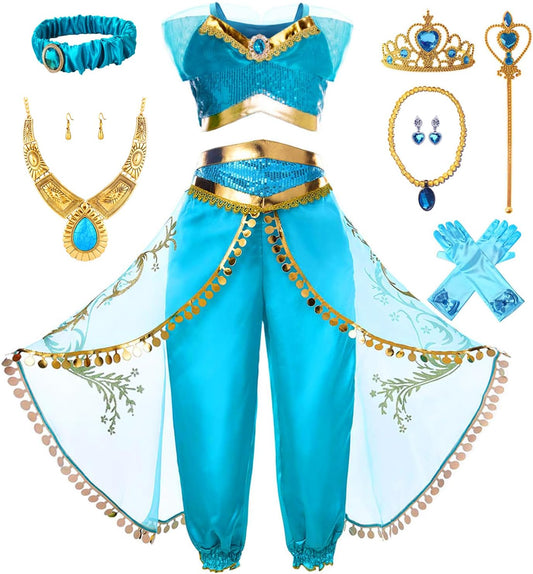 Akokvlar Girls Arabian Princess Costume Halloween Party Dress Up Outfits