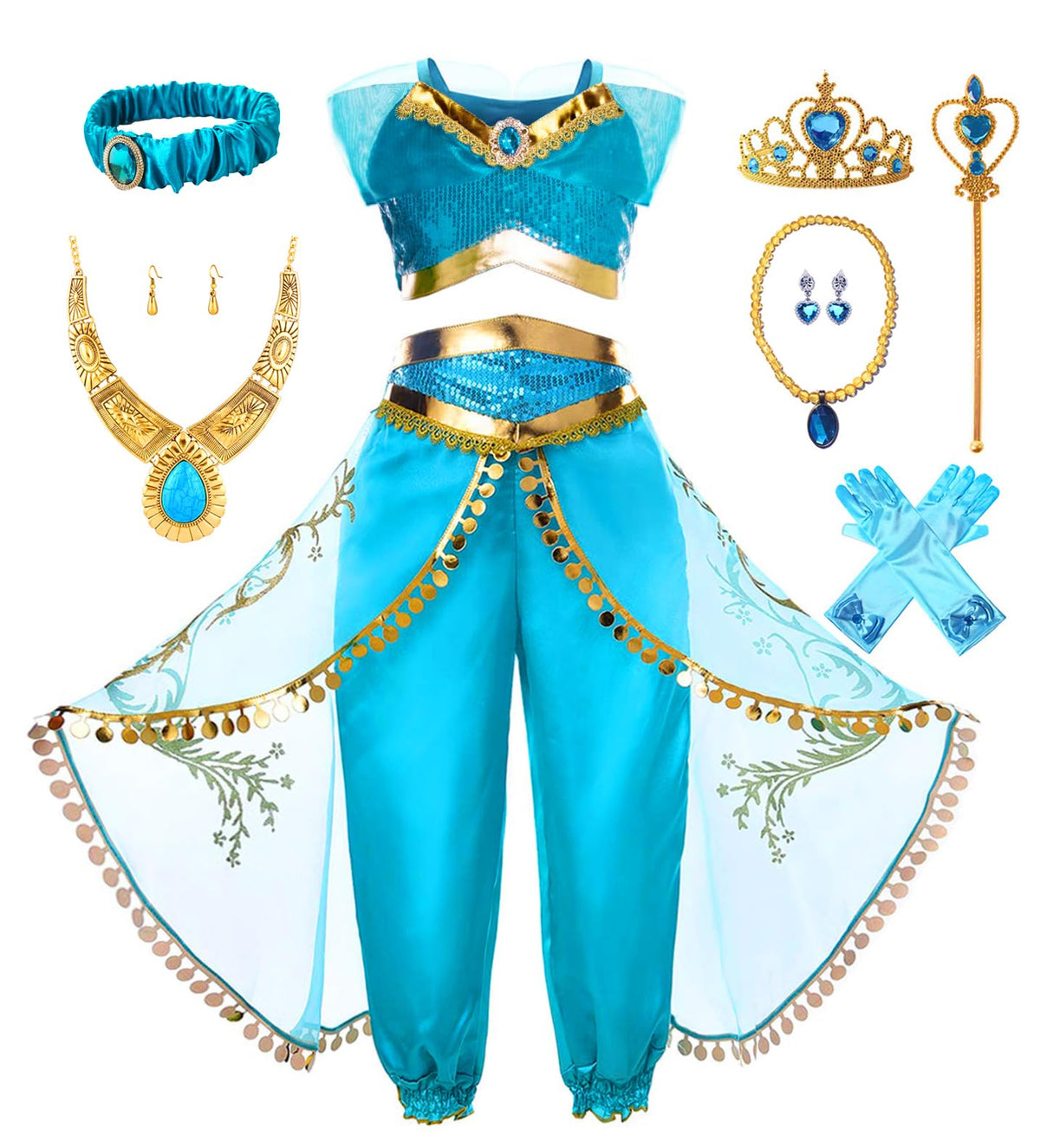Akokvlar Girls Arabian Princess Costume Halloween Party Dress Up Outfits
