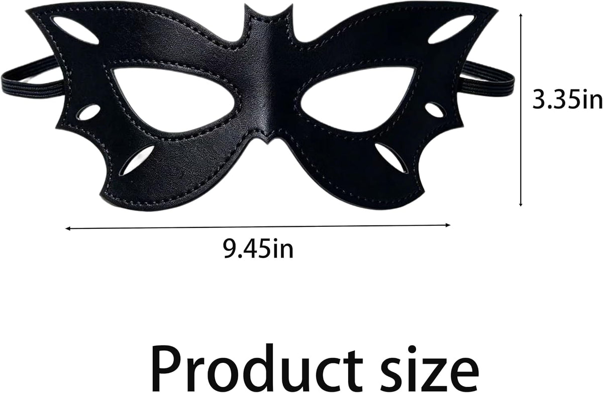 Black Bat Mask for Halloween Faux Leather Bat Half Face Mask Cosplay Costume Mask for Women Men Halloween Party Dress Up