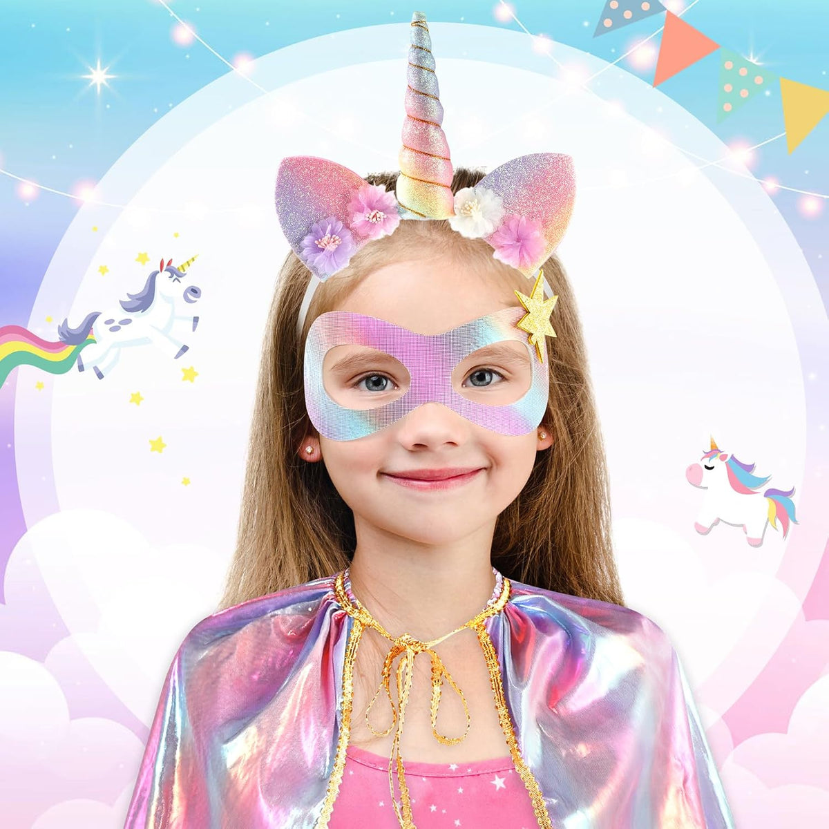Princess Costumes for Girls Unicorn Costume Kids Tutu Skirt Unicorn Headband Princess Cape for Birthday Halloween