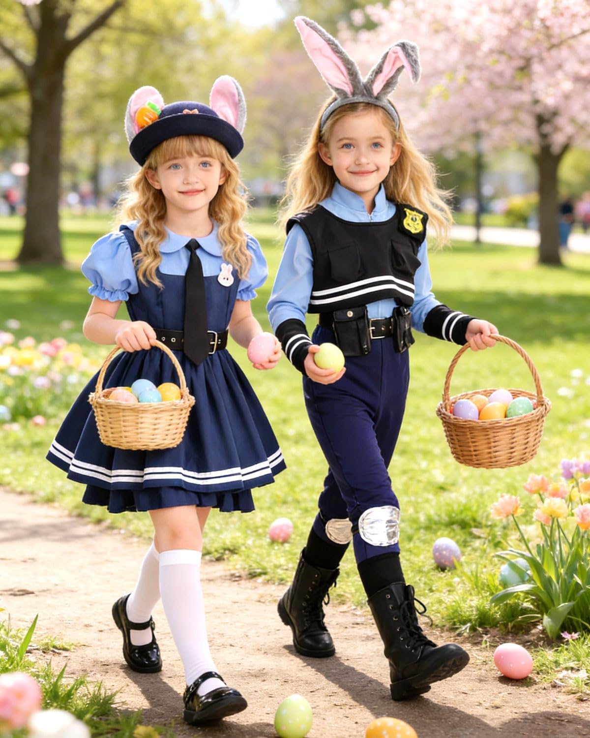 Kids Police Officer Costume Set - Bunny Headband Dress Up for Girls 4-9, Christmas & School Performances