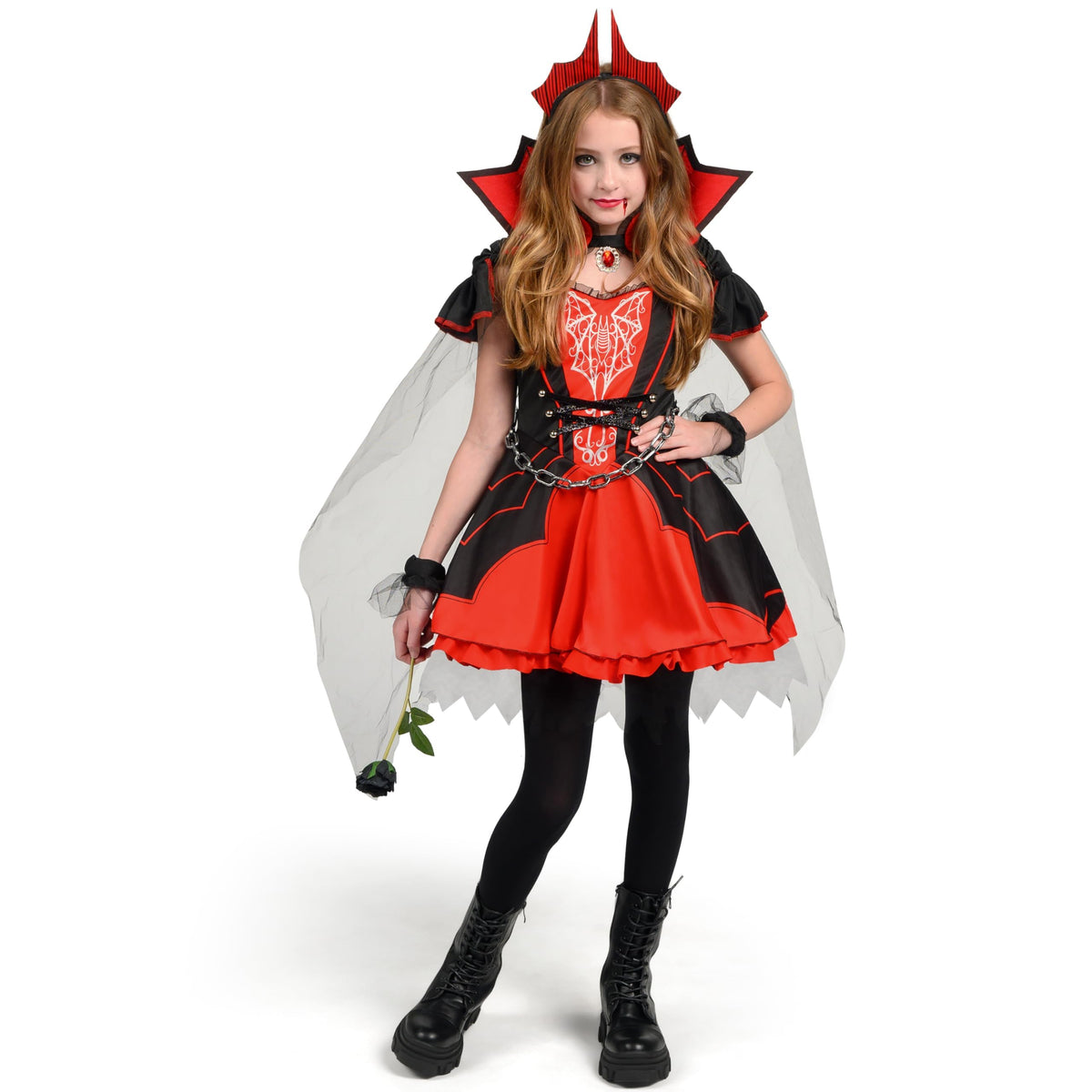 Spooktacular Creations Halloween Girls Vampire Costume, Red Dark Vampire Dress Costume for Girls Halloween Dress up