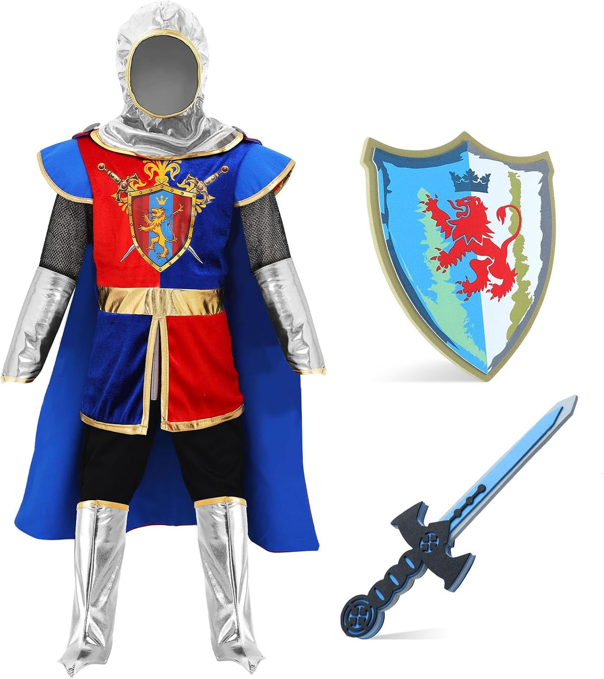 G.C Kids Knight Costume Toddler Boy Dress Up Clothes Medieval Costumes with Cape Toys Accessories Halloween Cosplay Gifts