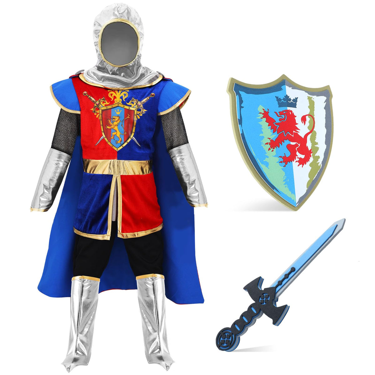G.C Kids Knight Costume Toddler Boy Dress Up Clothes Medieval Costumes with Cape Toys Accessories Halloween Cosplay Gifts